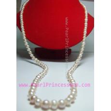 Long, Round Pink and White Pearl Necklace: สร้อยคอมุกเม็ดกลมใหญ่ ขนาด6 mm