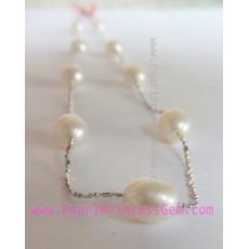 Sterling 18k White Gold & pearl necklace: สร้อยเคลือบทองคำขาวประดับไข่มุก