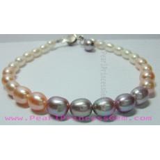 Multicolor Oval Shape Pearl Bracelet: สร้อยข้อมือไข่มุกแท้สลับสีทรงรี