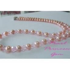 5MM Long Rose Pearl Necklace; สร้อยคอไข่มุกแท้ 5มม สีชมพู