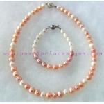 Orange and White Pearl Set: ชุดไข่มุกแท้สีส้มสลับขาว