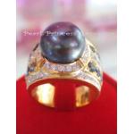 Black Pearl/Blue Sapphire Ring: แหวนไข่มุกดำประดับพลอยไพลิน
