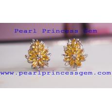 Yellow sapphire Earrings: ต่างหูประดับพลอยบุษราคัม
