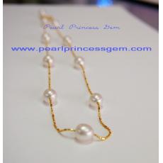 White Pearl on Golden Line Set:ชุดไข่มุกแท้บนสร้อยสีทอง