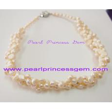 Mini-Barouqe White Pearl Necklace: สร้อยคอไข่มุกทรงบาร็อกงานถักมือ