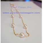 White Pearl on Golden Line Necklace:สร้อยคอไข่มุกแท้บนสร้อยสีทอง