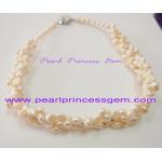 Mini-Barouqe White Pearl Necklace: สร้อยคอไข่มุกทรงบาร็อกงานถักมือ