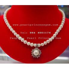 White Pearl Necklace: สร้อย-จี้ไข่มุกแท้