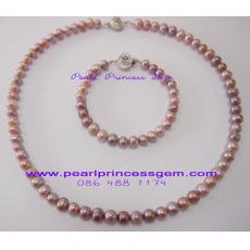 Lavender Color Pearl Set:ชุดไข่มุกแท้สีม่วงลาเวนเดอร์