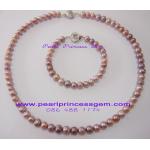 Lavender Color Pearl Set:ชุดไข่มุกแท้สีม่วงลาเวนเดอร์