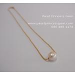 Pearl on Golden Line Necklace:สร้อยคอไข่มุกแท้ประดับตัวเรือนสีทอง