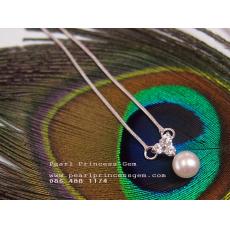 Natural Pearl Necklace 925 Sterling Silver:สร้อยคอเงินประดับจี้ไข่มุกแบบหรูเรียบ