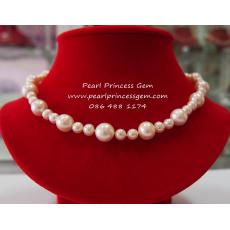 Large and Small,Round White Pearl Necklace:สร้อยคอไข่มุกแท้เม็ดใหญ่สลับคั่นเม็ดเล็ก