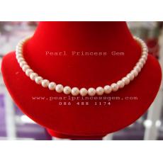 White Pearl Necklace,6-7mm:สร้อยคอไข่มุกแท้เม็ดขนาดกลาง