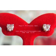 CZ Diamond Heart Earrings:ต่างหูหัวใจงานเงินประดับเพชรสวิส