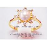 White Pearl Rings:แหวนไข่มุกแท้ล้อมเพชร(YG)