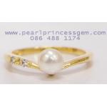 Pearl Ring:แหวนไข่มุกแท้เพชรยอด2เม็ด(YG)