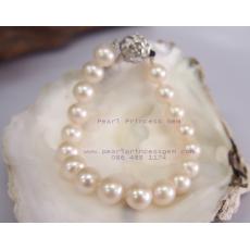 Perfect Round White Pearl Bracelet:สร้อยข้อมือไข่มุกแท้เม็ดกลมวาว