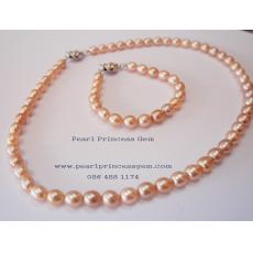 Oval Orange Pearl Set:ชุดสร้อยคอและสร้อยข้อมือไข่มุกแท้ทรงไข่