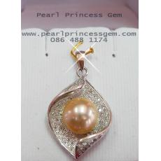 Orange with Golden aura Pearl Pendant:จี้ไข่มุกแท้สีส้มอมทอง