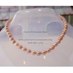 Oval 2tones Color Pearl Necklace:สร้อยคอไข่มุกแท้สีส้มสลับม่วงลาเวนเดอร์