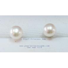 White Pearl Stud Earrings : ต่างหูไข่มุกแท้แบบเรียบ(5มม.-YG)