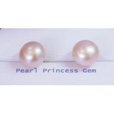 Pink Pearl Stud Earrings:ต่างหูไข่มุกแท้สีชมพูแบบเรียบ(L-ก้านทอง)