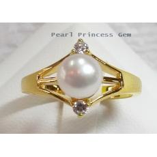 White Pearl Ring:แหวนไข่มุกประดับเพชร(YG)