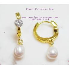Oval White Pearl Earrings:ต่างหูไข่มุกทรงไข่ขาล็อก(WG)