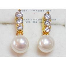 Pearl Dangle Earrings:ต่างหูไข่มุกแท้แบบห้อยสั้น(YG)