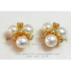 Three Pearl Earrings:ต่างหูไข่มุกแท้3เม็ด(YG)