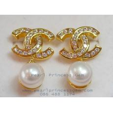 Chanel Pearl Earrings:ต่างหูไข่มุกแท้ลายชาแนล(YG)