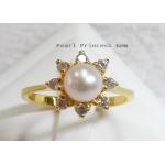 White Pearl Rings:แหวนไข่มุกแท้ล้อมเพชร(YG)