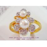 Flower Pearls Ring:แหวนไข่มุกดอกไม้เพชร(YG)