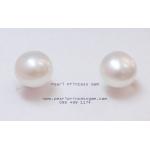 White Pearl Stud Earrings : ต่างหูไข่มุกแท้แบบเรียบ(8มม.-WG)