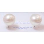 White Pearl Stud Earrings : ต่างหูไข่มุกแท้แบบเรียบ(9มม.-WG)