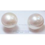 White Pearl Stud Earrings:ต่างหูไข่มุกแท้แบบเรียบ(XXXL-ก้านเงิน)