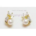 Classic Style Pearl Earrings:ต่างหูไข่มุกแท้ทรงหรูเรียบ(YG)