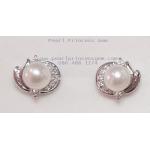 Lotus Pearl Earrings:ต่างหูไข่มุกแท้ลายดอกบัว(WG)