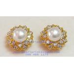 Lotus White Pearl Earrings:ต่างหูไข่มุกแท้ดอกบัวบาน(YG)