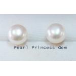 White Pearl Stud Earrings : ต่างหูไข่มุกแท้แบบเรียบ(7มม.-YG)