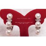 White Pearl Earrings:ต่างหูไข่มุกแท้แบบขาล็อกมุก3เม็ด(WG)