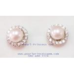 White Pearl and Diamomd Glimmer Earrings:ต่างหูไข่มุกแท้ล้อมเพชรr