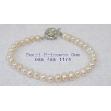 Oval White Pearl Bracelet:สร้อยข้อมือไข่มุกแท้สีขาว