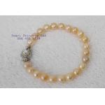 Peach Pearl Bracelet:สร้อยข้อมือไข่มุกแท้สีพีชเงิน