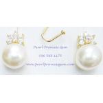 Simply Style White Pearls Earrings:ต่างหูไข่มุกแท้สีขาวแบบเรียบหรู(YG)