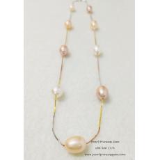 Multicolor Pearl Silver Chain:สร้อยคอไข่มุกหลากสีเรือนเงิน