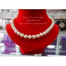9-10 White Pearl Necklace:สร้อยคอไข่มุกแท้สีขาวเม็ดใหญ่