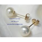 White Pearl Stud Earrings14kG:ต่างหูไข่มุกเม็ดเดี่ยวสีขาว 7.5มม.(ตัวเรือนทองแท้)