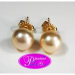 Golden Pearl Earrings:ต่างหูไข่มุกสีเหลือบทองก้าานทองแท้